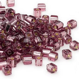 Miyuki 4mm square glass seed beads: silver lined smoky amethyst, SB012, 20g (~208 beads)