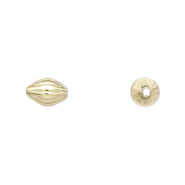 Metal beads: 7 mm x 5 mm corrugated bicone, gold plated brass, 1.2 mm bead hole, 25 pcs.