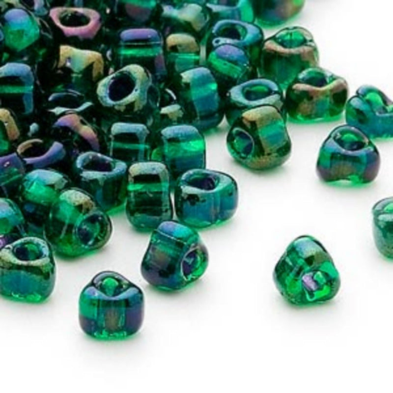 Miyuki Size 5 Triangle Glass Beads, A. Green Lined Yellow, 22 Grams, TR1812