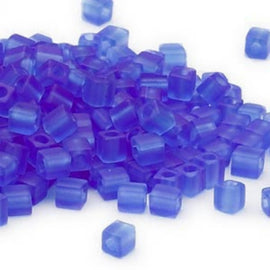 Miyuki square glass seed beads: SB150F, 4mm, transparent frosted cobalt blue, 20 g, ~208 beads