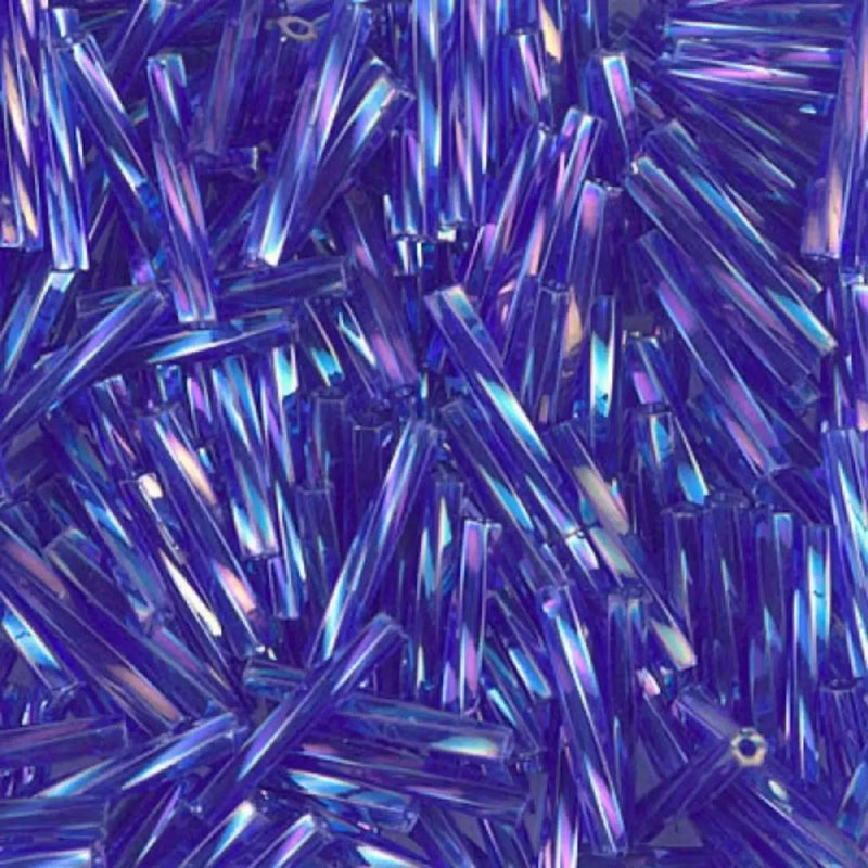 Miyuki Bugle Beads: 12mm Twisted Glass, AB Cobalt Blue TW177AB, 25g (420 beads)