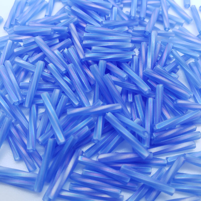 Miyuki TW261F Bugle Beads: AB Matte Sapphire Twisted Glass, 12mm (25g)
