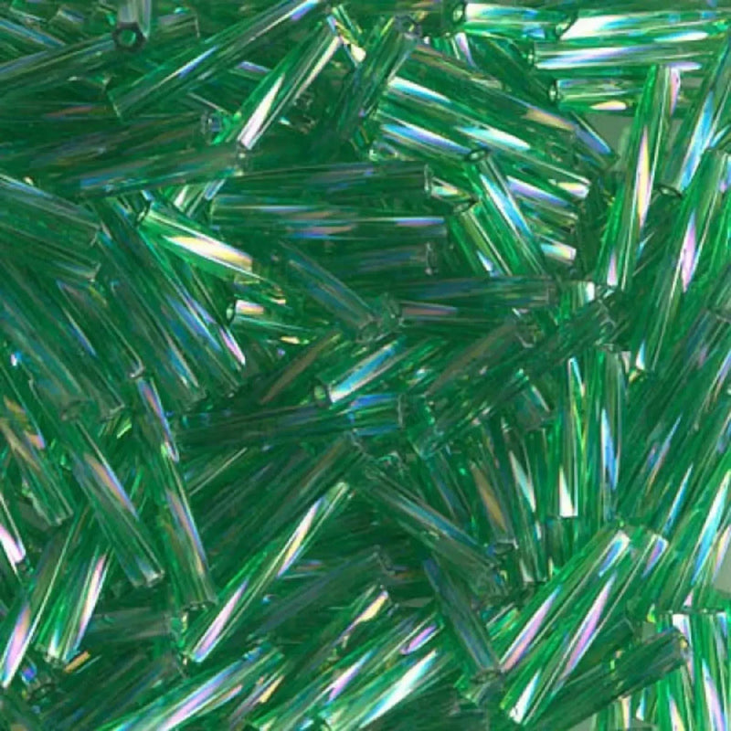 Miyuki TW179AB Twisted Bugle Beads: AB Transparent True Green, 12mm (25g)