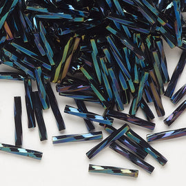 Bugle beads: Miyuki # TW452, 12 mm x 2 mm, twisted glass, opaque metallic iris dark blue, 25 g, ~420 beads