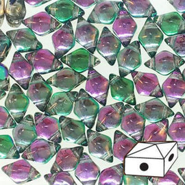 DiamonDuo Prismatic Watermelon Punch Glass Beads: Pink, Green, Clear (12 g, ~80 beads)