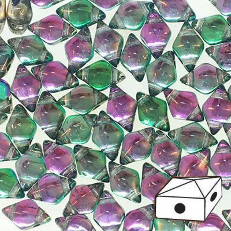 DiamonDuo Prismatic Watermelon Punch Glass Beads: Pink, Green, Clear (12 g, ~80 beads)