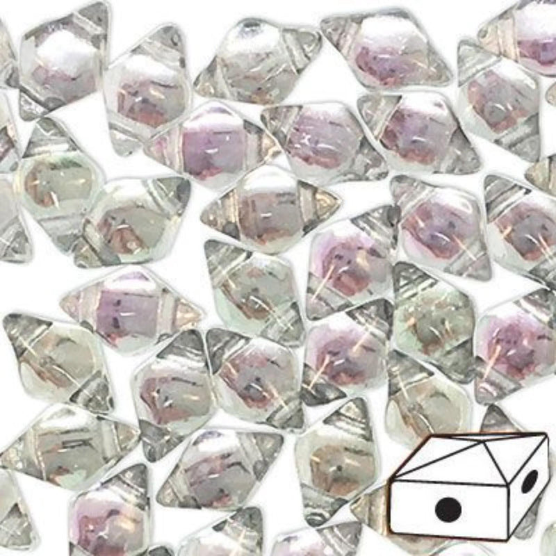 DiamonDuo 2 hole glass beads: 5 mm L x 8 mm W, diamond shaped, prismatic icicle, 12 gm, ~80 beads