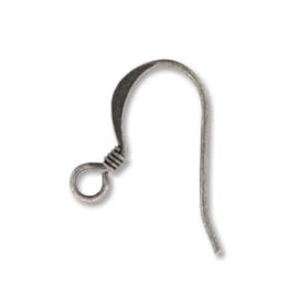 Fishhook ear wires: 18 mm H, beautifully styled, nickel free, antiqued silver plated metal w/ coil, 48 pcs. (24 pair)