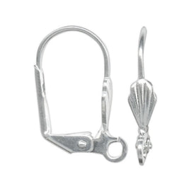 Earwires: leverback, shell front, silver plated metal, 19 mm x 12 mm, 12 pcs. (6 pair).