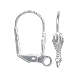 Earwires: leverback, shell front, silver plated metal, 19 mm x 12 mm, 12 pcs. (6 pair).