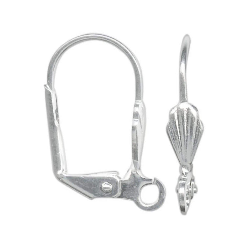 Earwires: leverback, shell front, silver plated metal, 19 mm x 12 mm, 12 pcs. (6 pair).