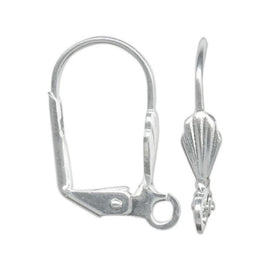 Earwires: leverback, shell front, silver plated metal, 19 mm x 12 mm, 12 pcs. (6 pair).