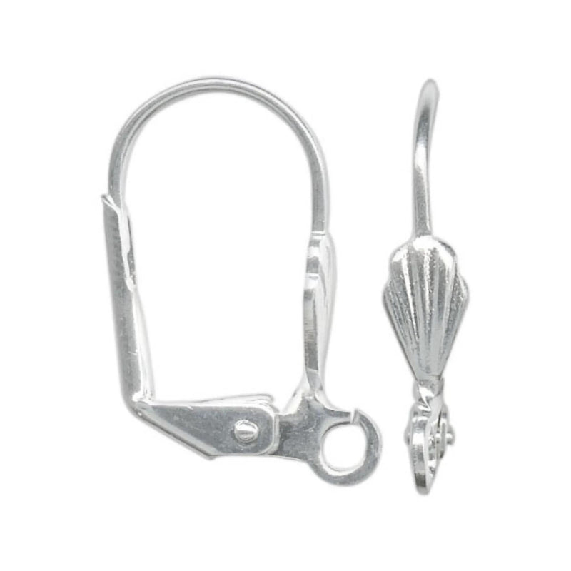 Earwires: leverback, shell front, silver plated metal, 19 mm x 12 mm, 12 pcs. (6 pair).