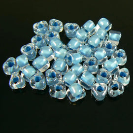 Miyuki #5 Triangle Seed Beads: 4mm Clear Sky Blue Lined TR1116, ~22g tube