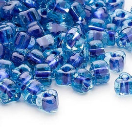 Miyuki #5 (4mm) Triangle Glass Seed Beads: Light Blue Lined Dark Blue, TR1828, ~22g tube