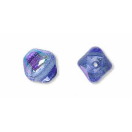 AB Blue Czech Glass Beads: 12mm 4-Sided Oval, 8" Strand (18 beads)