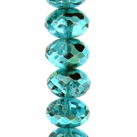Czech Glass Beads: 6x9mm Faceted Puffy Rondelle, Marine Metallic Ice (7" Strand)
