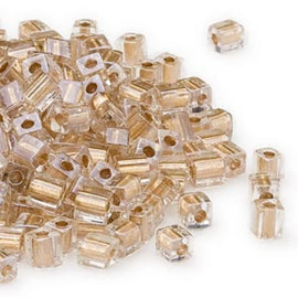 Miyuki square glass seed beads: SB234, 4 mm clear color lined gold, 20 g, ~208 beads