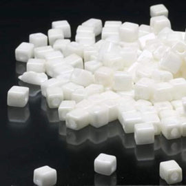 Miyuki 4mm square glass seed beads: opaque metallic cream, SB421, 20g (~208 beads)