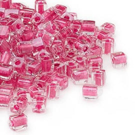 Miyuki Square Seed Beads: Clear Color Lined Metallic Pink SB2603, 4mm (20g, ~208 beads)
