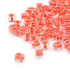 Miyuki square glass seed beads: SB236, 4 mm, clear color lined orange, 20 g, ~208 beads