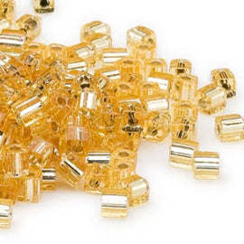 Miyuki square glass seed beads: SB3, 4 mm silver lined gold, 20 g, ~208 beads