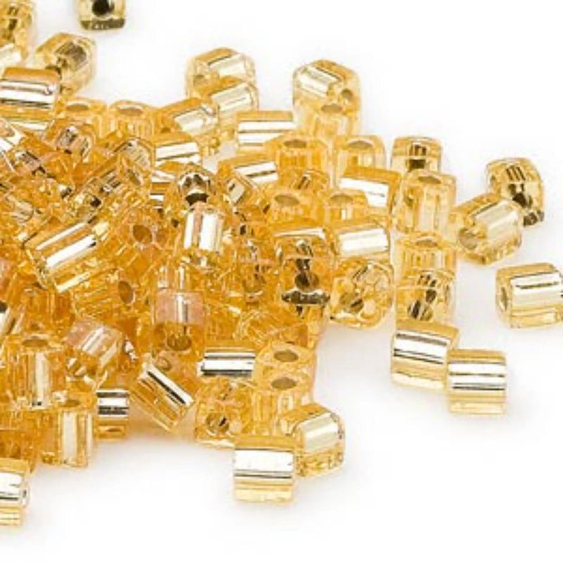 Miyuki square glass seed beads: SB3, 4 mm silver lined gold, 20 g, ~208 beads