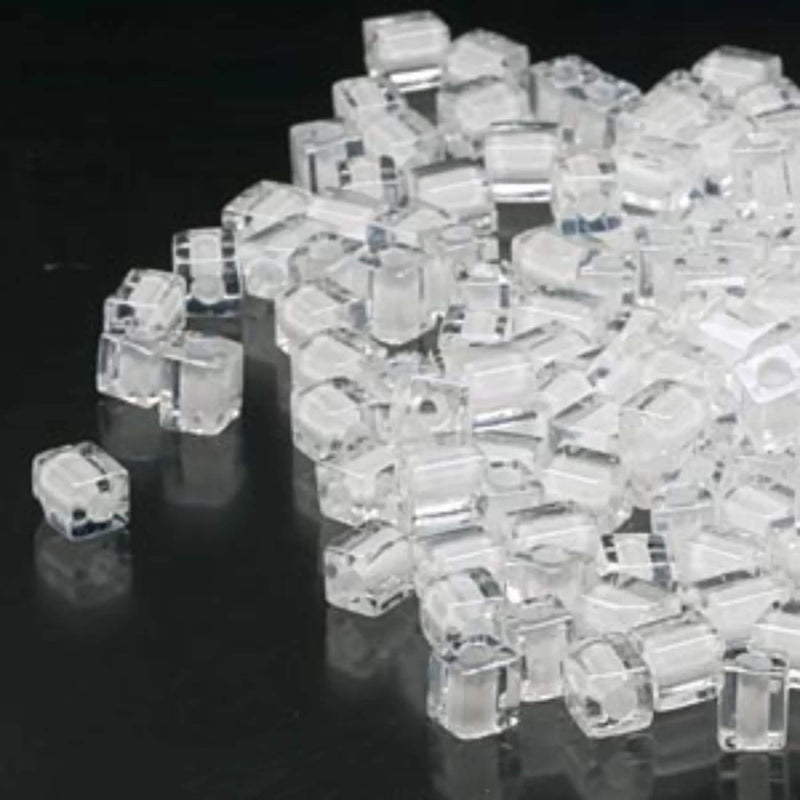 Miyuki square glass seed beads: SB1104, 4 mm white color lined clear, 20 g, ~208 beads
