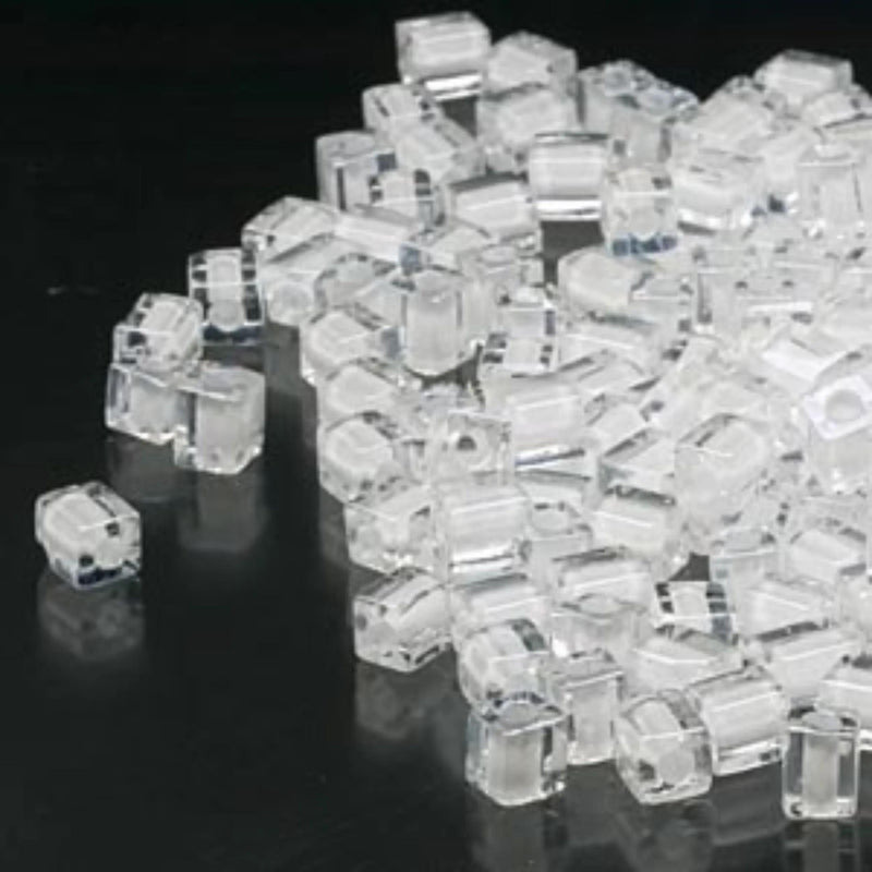 Miyuki square glass seed beads: SB1104, 4 mm white color lined clear, 20 g, ~208 beads