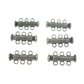 Antiqued Silver Three Strand Clasp (21mm x 12mm) - 6pcs