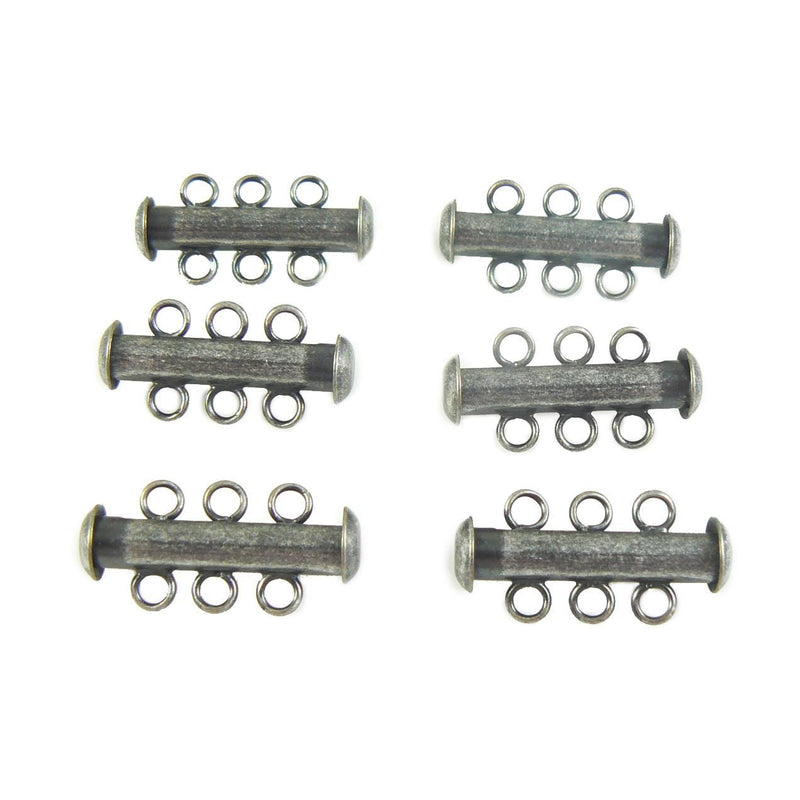 Antiqued Silver Three Strand Clasp (21mm x 12mm) - 6pcs