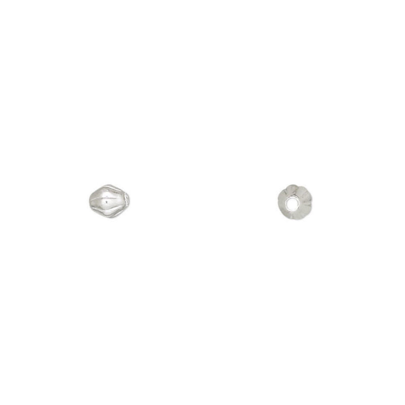 Silver Plated Brass Beads: 3mm Corrugated Bicone, 100 Pieces