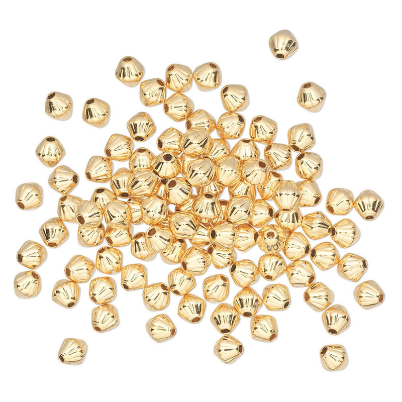 Metal beads: 4 mm corrugated bi-cone, gold plated brass, 1 mm bead hole, 50 pcs. Bicone | Christmas | Independence Day | holidays