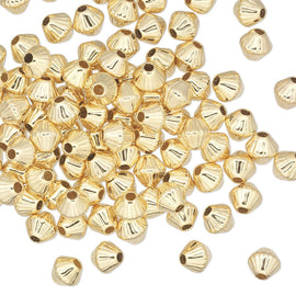Metal beads: 5mm corrugated bicone, gold plated brass, 1.2mm hole, 25 beads
