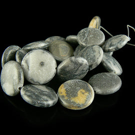 Grey Marble Coin Beads: 20mm-21mm, 15" Strand