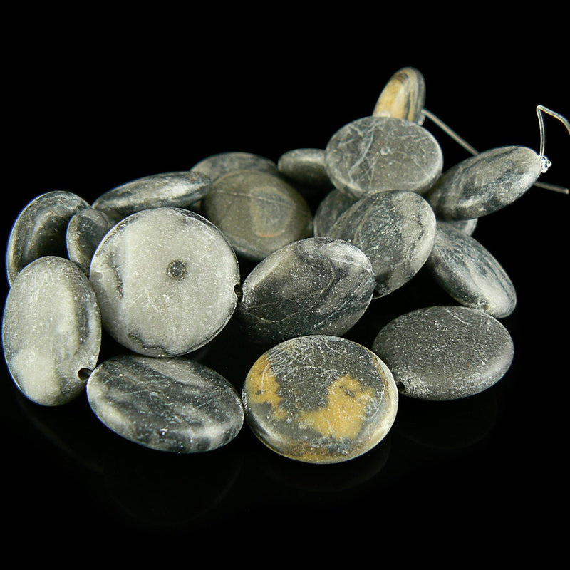 Grey Marble Coin Beads: 20mm-21mm, 15" Strand