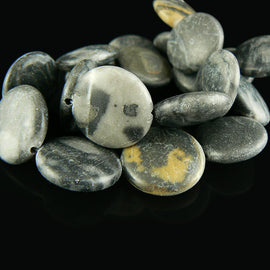 Grey Marble Coin Beads: 20mm-21mm, 15" Strand