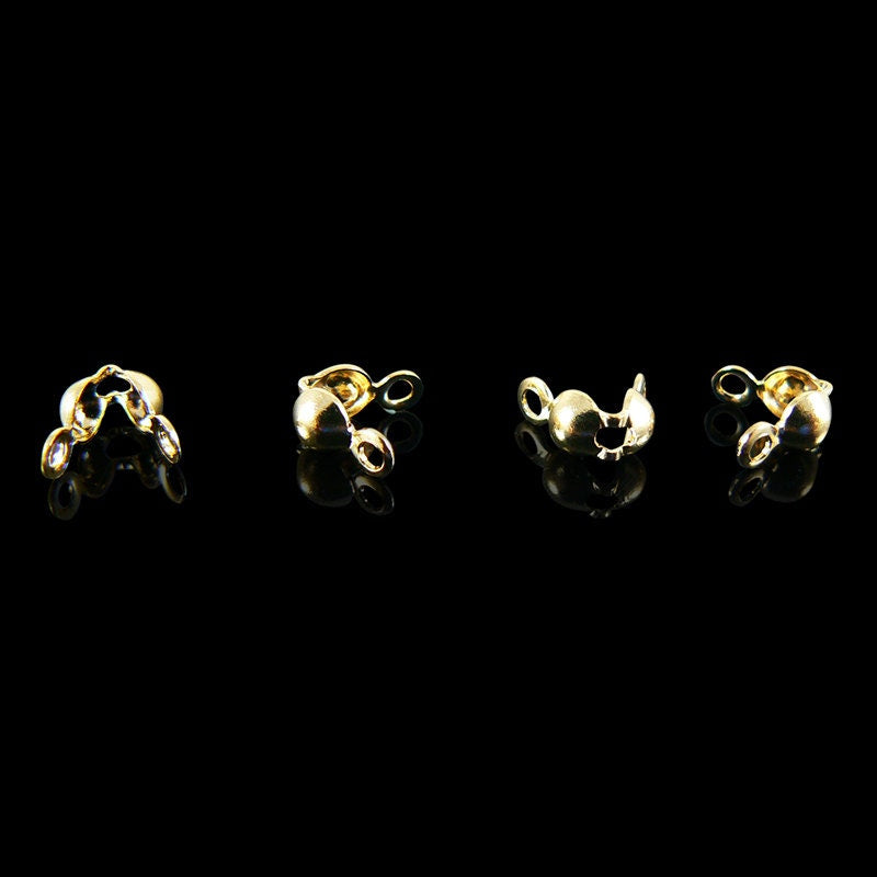 Gold Plated Clamshell Bead Tips w/ 2 loops: Jewelry Cord Ends, 4mm (144 Pcs)