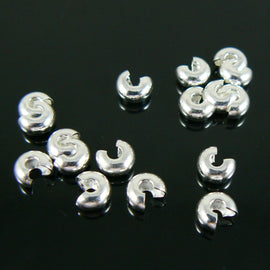 Silver Plated Crimp Covers: 4mm Round Jewelry Beads, 36-144 pcs