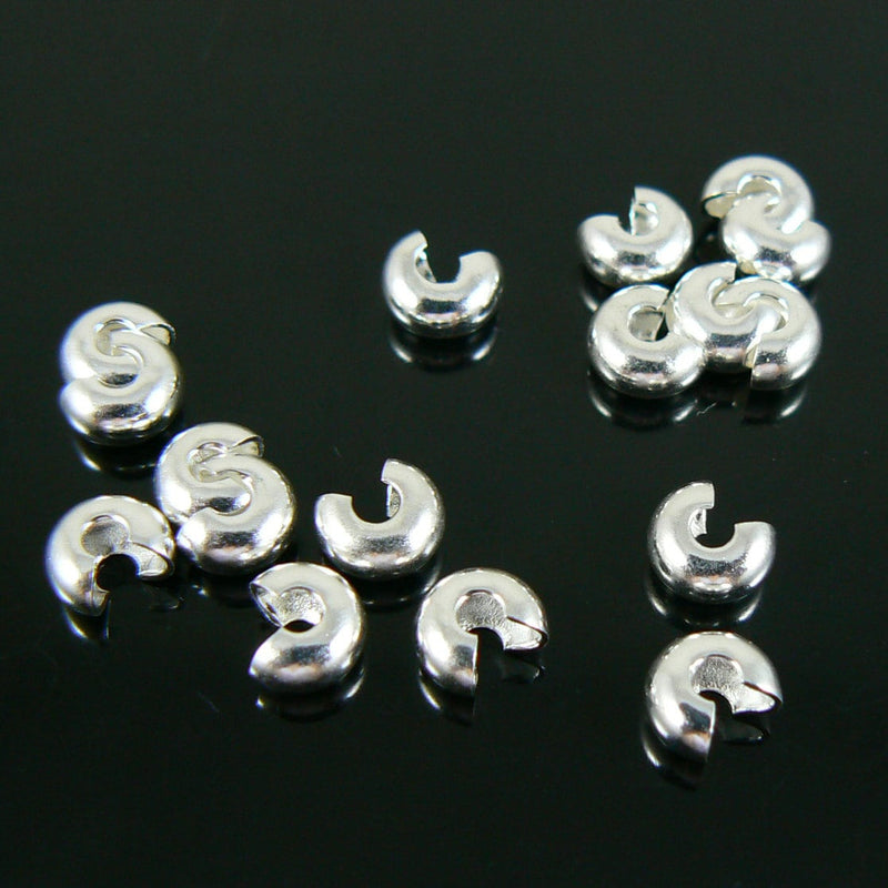 Silver Plated Crimp Covers: 4mm Round Jewelry Beads, 36-144 pcs