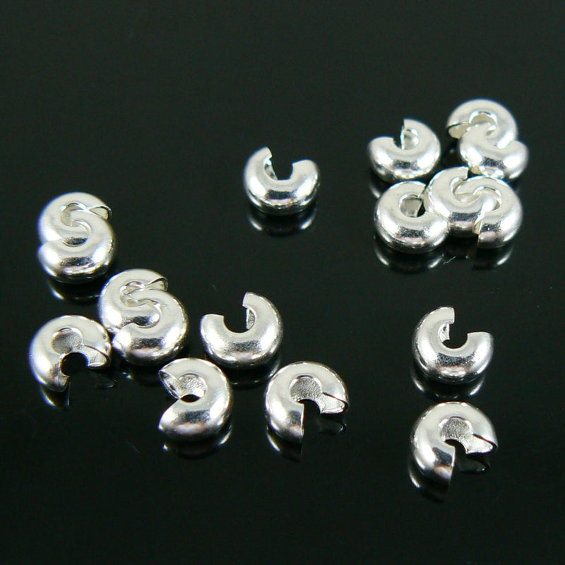 Silver Plated Crimp Covers: 4mm Round Jewelry Beads, 36-144 pcs