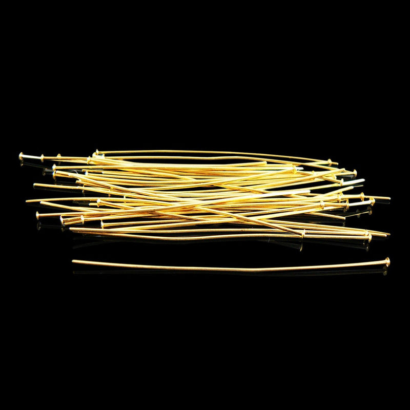 Gold Plated Headpins: 2.25" Long, 21 Gauge, 144 pcs