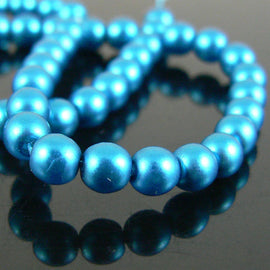 Glass pearl beads: 4 mm matte electric turquoise blue, 8" strand, 50 beads