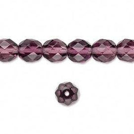 8mm facet round amethyst purple, Czech fire polish glass beads, 25 beads
