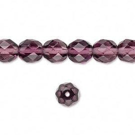 8mm facet round amethyst purple, Czech fire polish glass beads, 25 beads