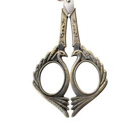 Embroidery / sewing/ crafting scissors: retro / vintage style, antiqued brass peacock, stainless steel, 5" L. thread nippers.
