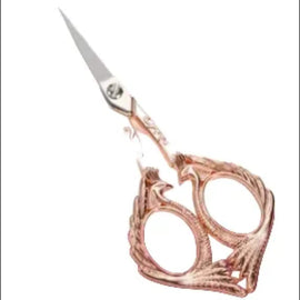 Embroidery / sewing/ crafting scissors: retro / vintage style, copper/ rose gold color, peacock, stainless steel, 5" L. thread nippers.