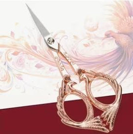 Embroidery / sewing/ crafting scissors: retro / vintage style, copper/ rose gold color, peacock, stainless steel, 5" L. thread nippers.