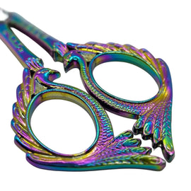 Retro Peacock Embroidery Scissors: Rainbow, Stainless Steel, 5"