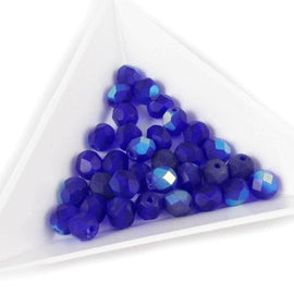 4mm Faceted Dark Blue Czech Glass Beads, AB Matte, 8